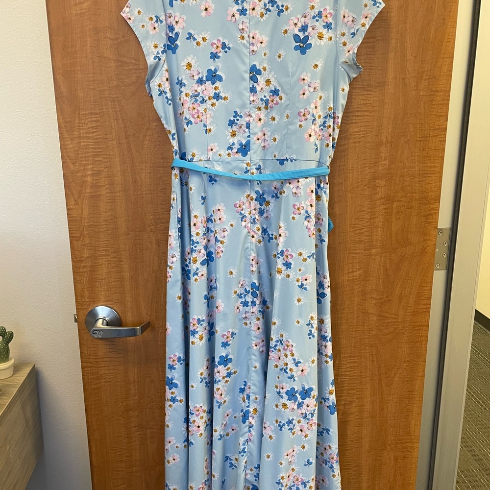 eShakti Light Blue Floral Dress w/pockets - Picture 2 of 6